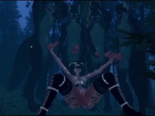 Красная шапочка и четыре пушистых волка в лесу