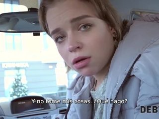 DEBT4k. Бедный бармен получает деньги за ручную дрочку в машине и секс