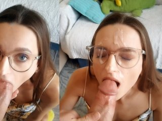 Сводная ботанка уговорила меня дать ей в рот и кончить на очки